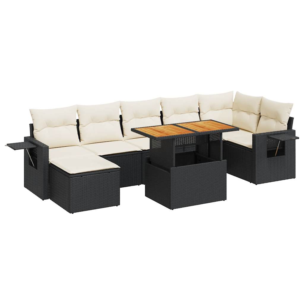 Set mobilier de grădină cu perne, 8 piese, negru, poliratan