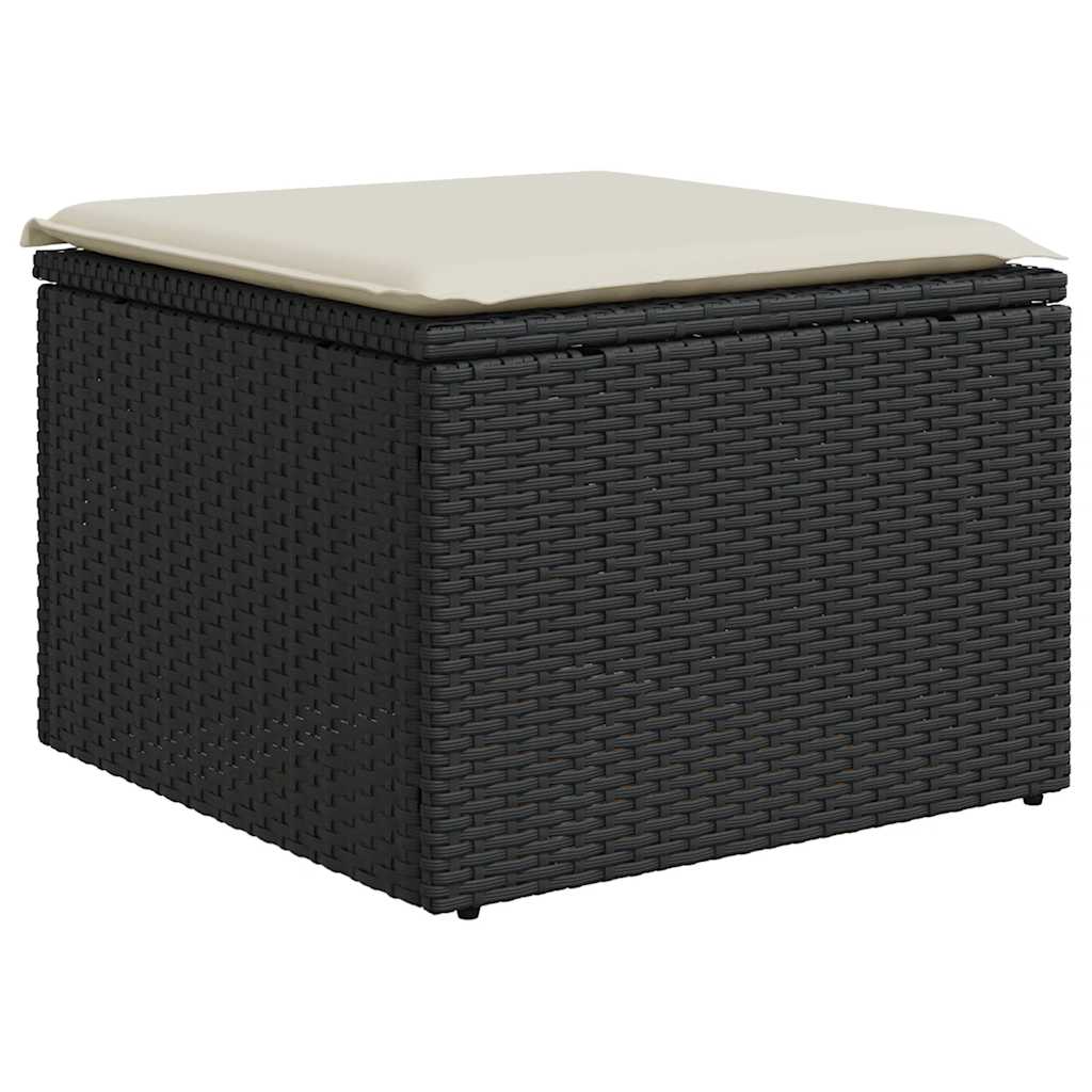 Set mobilier de grădină cu perne, 9 piese, negru, poliratan