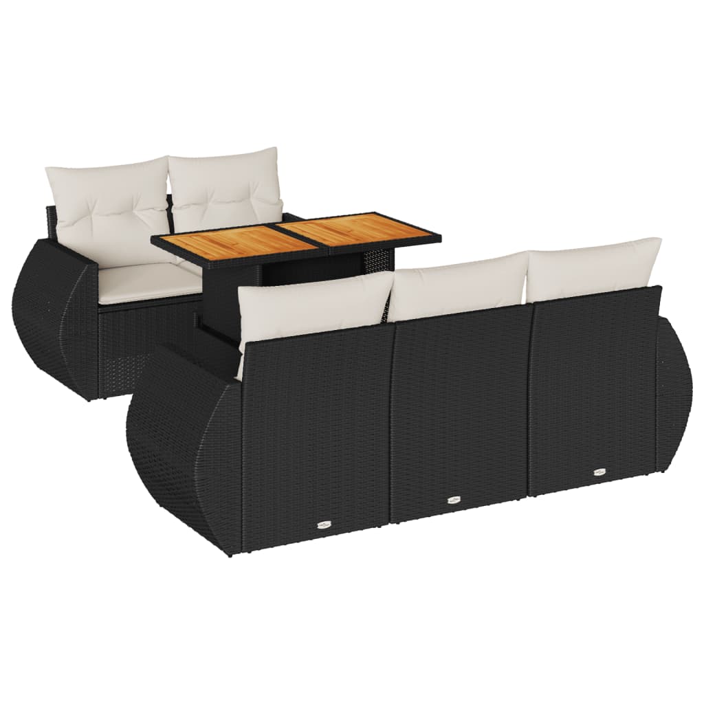 Set mobilier de grădină cu perne, 6 piese, negru, poliratan