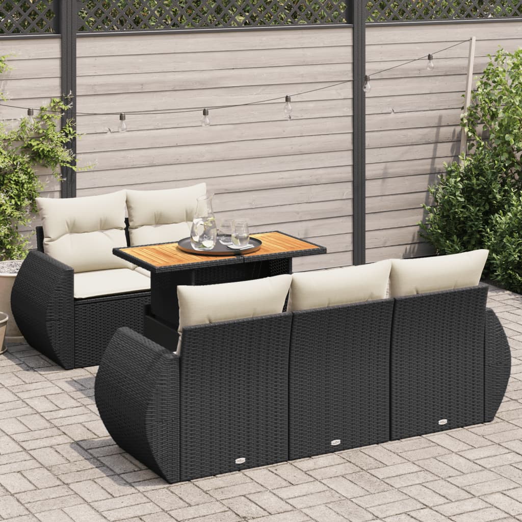 Set mobilier de grădină cu perne, 6 piese, negru, poliratan