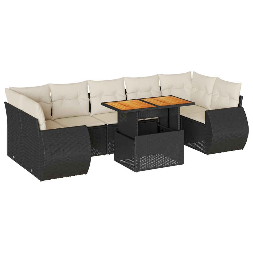 Set mobilier de grădină cu perne, 8 piese, negru, poliratan