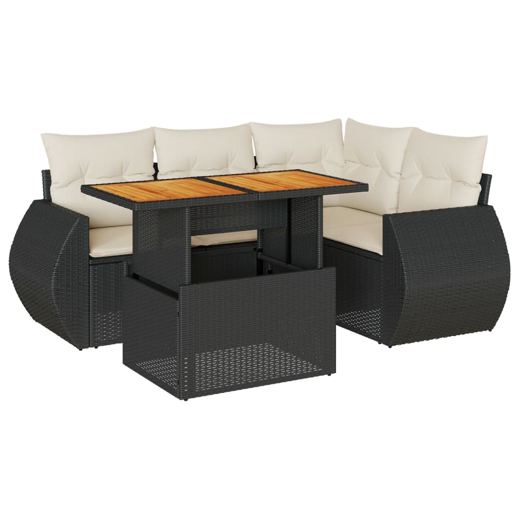 Set mobilier de grădină cu perne, 5 piese, negru, poliratan