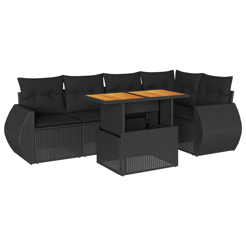 Set mobilier de grădină cu perne, 6 piese, negru, poliratan