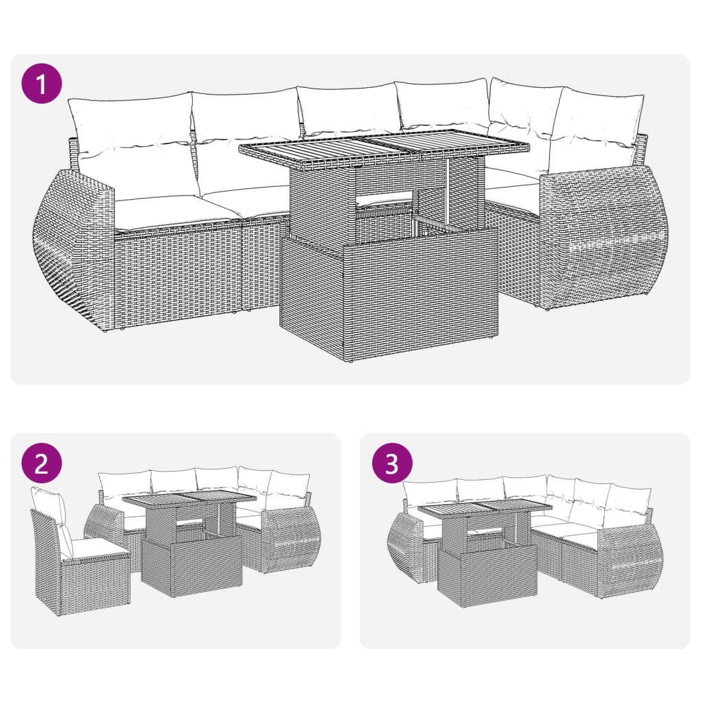 Set mobilier de grădină cu perne, 6 piese, negru, poliratan