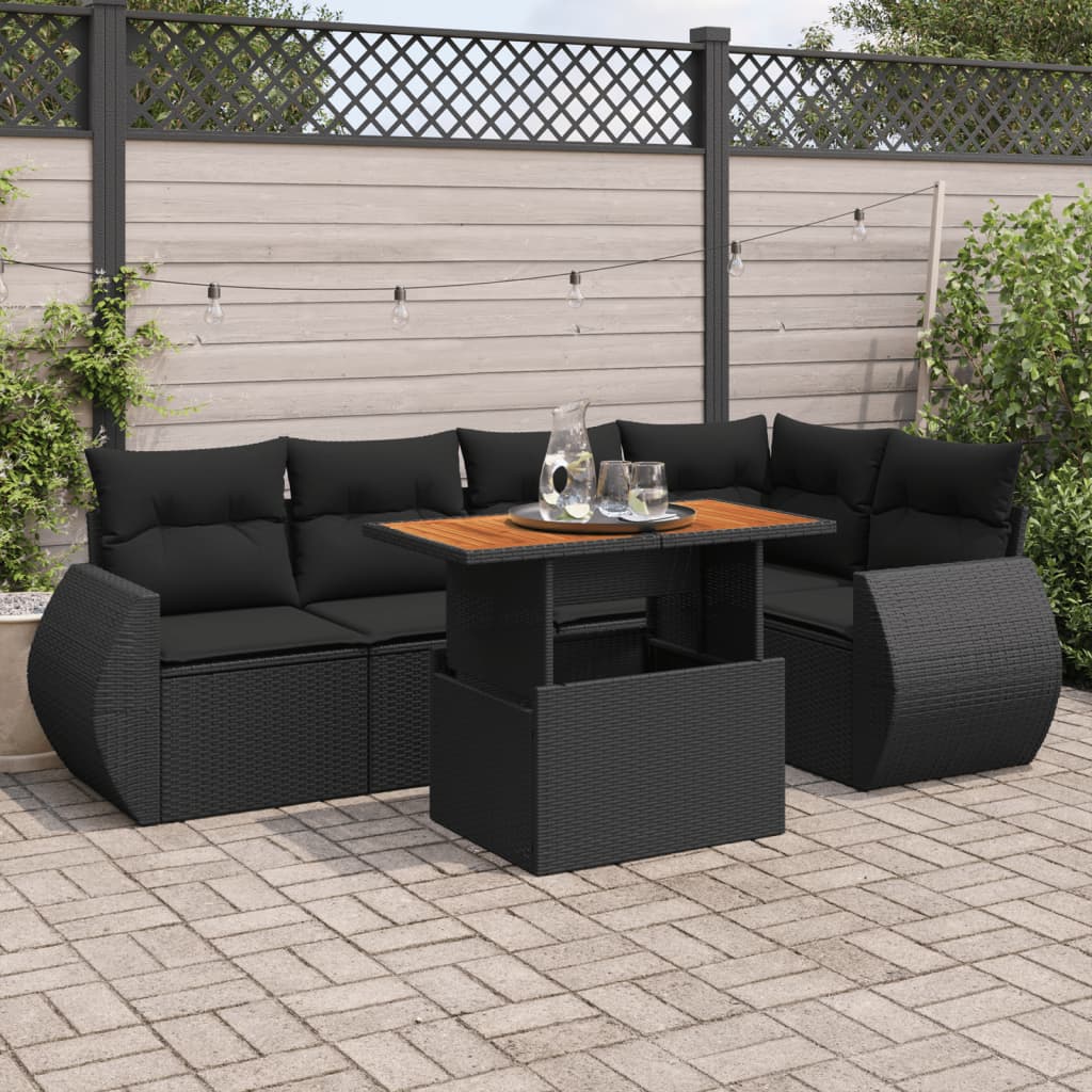 Set mobilier de grădină cu perne, 6 piese, negru, poliratan