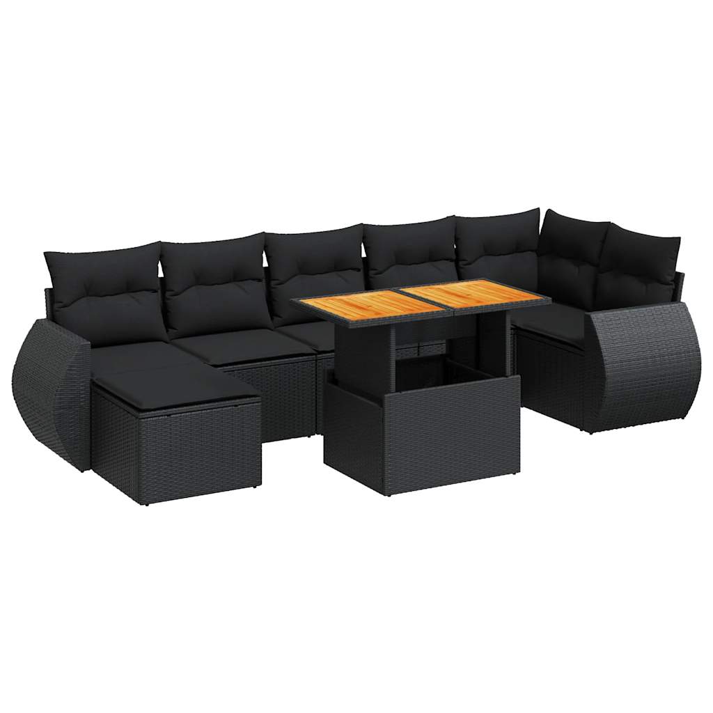 Set mobilier de grădină cu perne, 8 piese, negru, poliratan