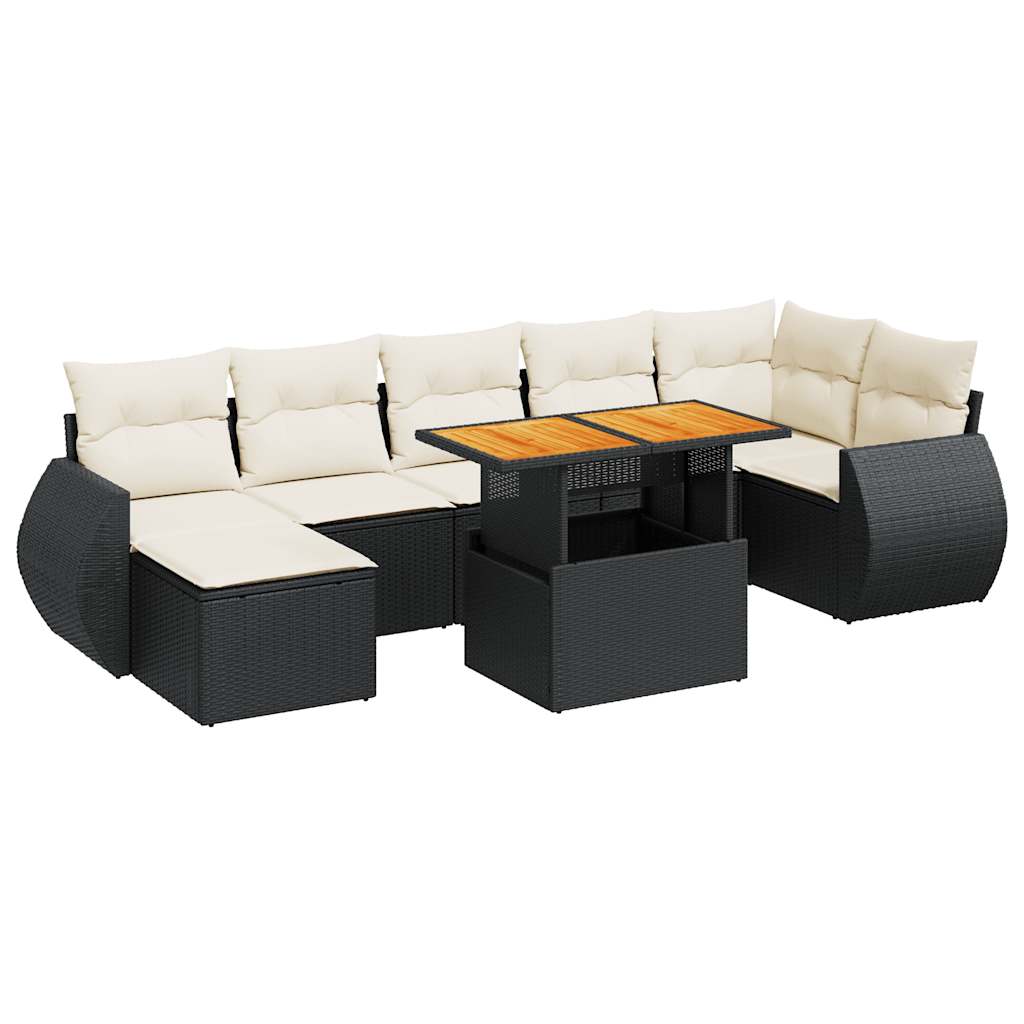 Set mobilier de grădină cu perne, 8 piese, negru, poliratan