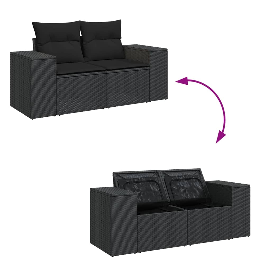 Set mobilier de grădină cu perne, 8 piese, negru, poliratan