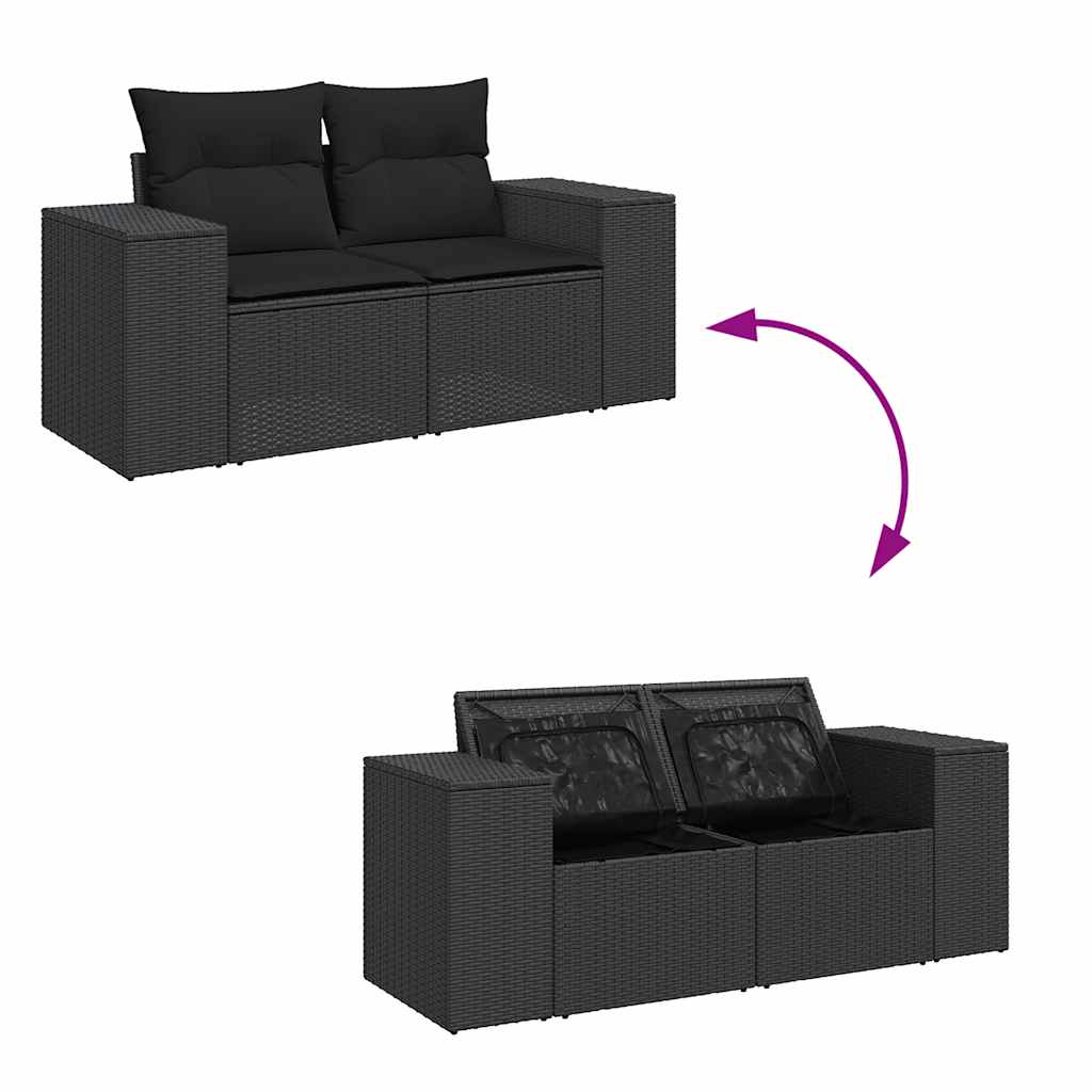 Set mobilier de grădină cu perne, 6 piese, negru, poliratan