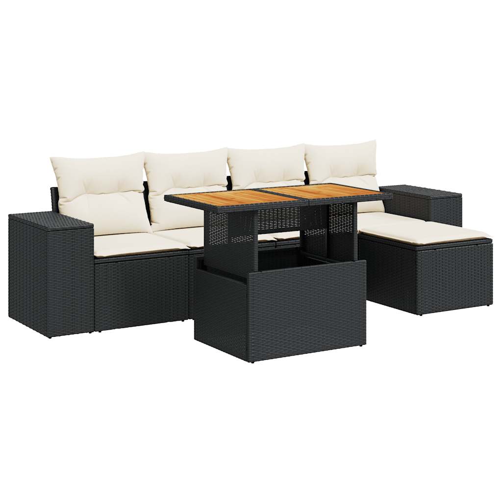 Set mobilier de grădină cu perne, 6 piese, negru, poliratan