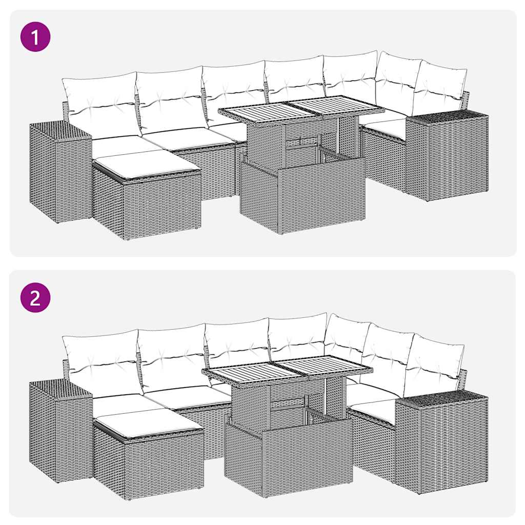 Set mobilier de grădină cu perne, 8 piese, negru, poliratan