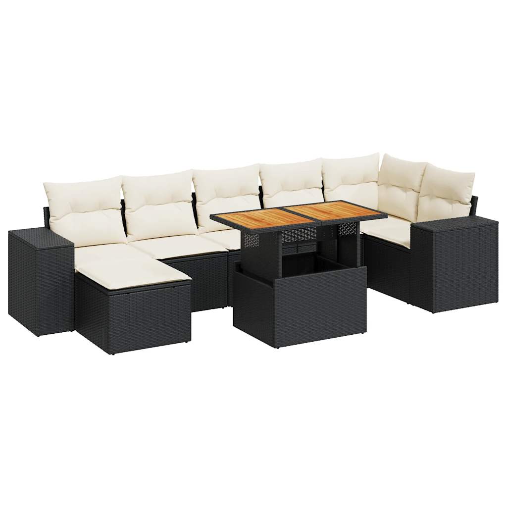 Set mobilier de grădină cu perne, 8 piese, negru, poliratan