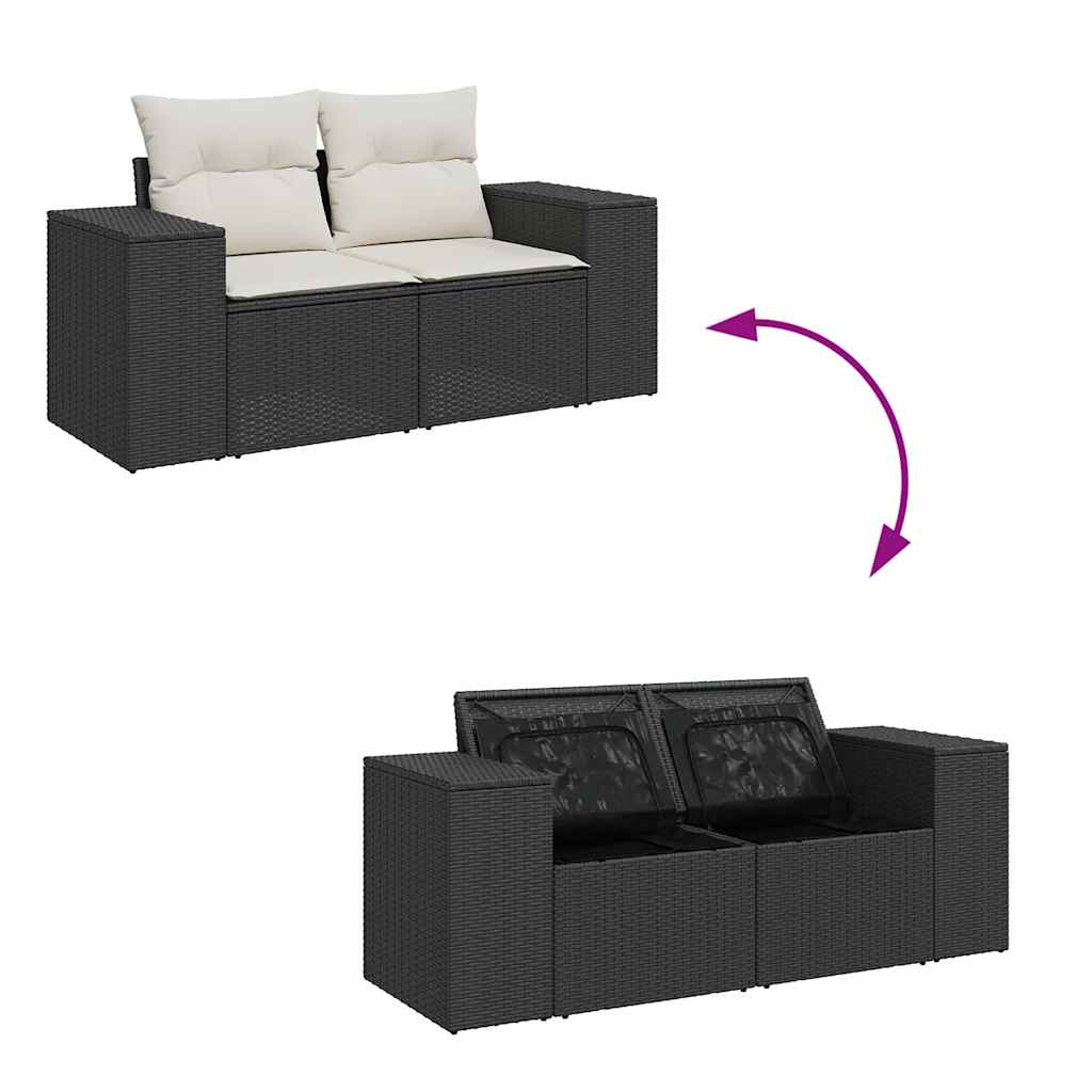 Set mobilier grădină perne 9 piese negru poliratan/lemn acacia