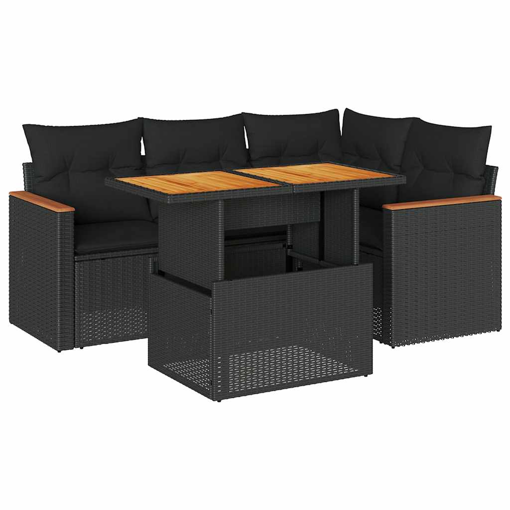 Set mobilier de grădină cu perne, 5 piese,poliratan/lemn acacia