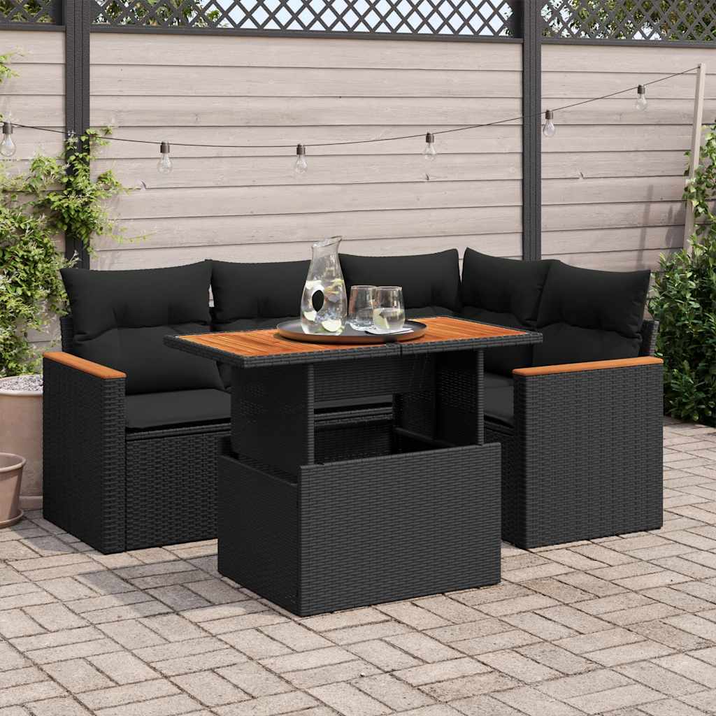 Set mobilier de grădină cu perne, 5 piese,poliratan/lemn acacia