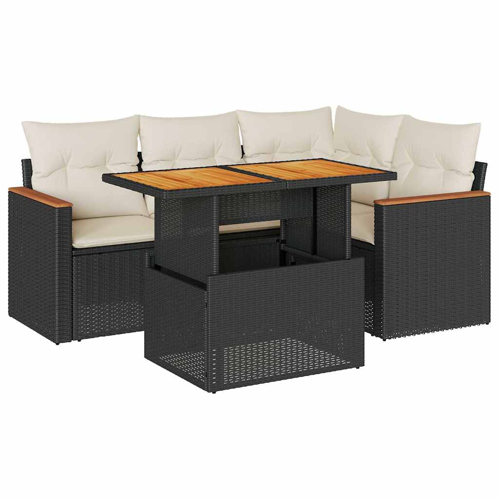 Set mobilier de grădină cu perne, 5 piese,poliratan/lemn acacia