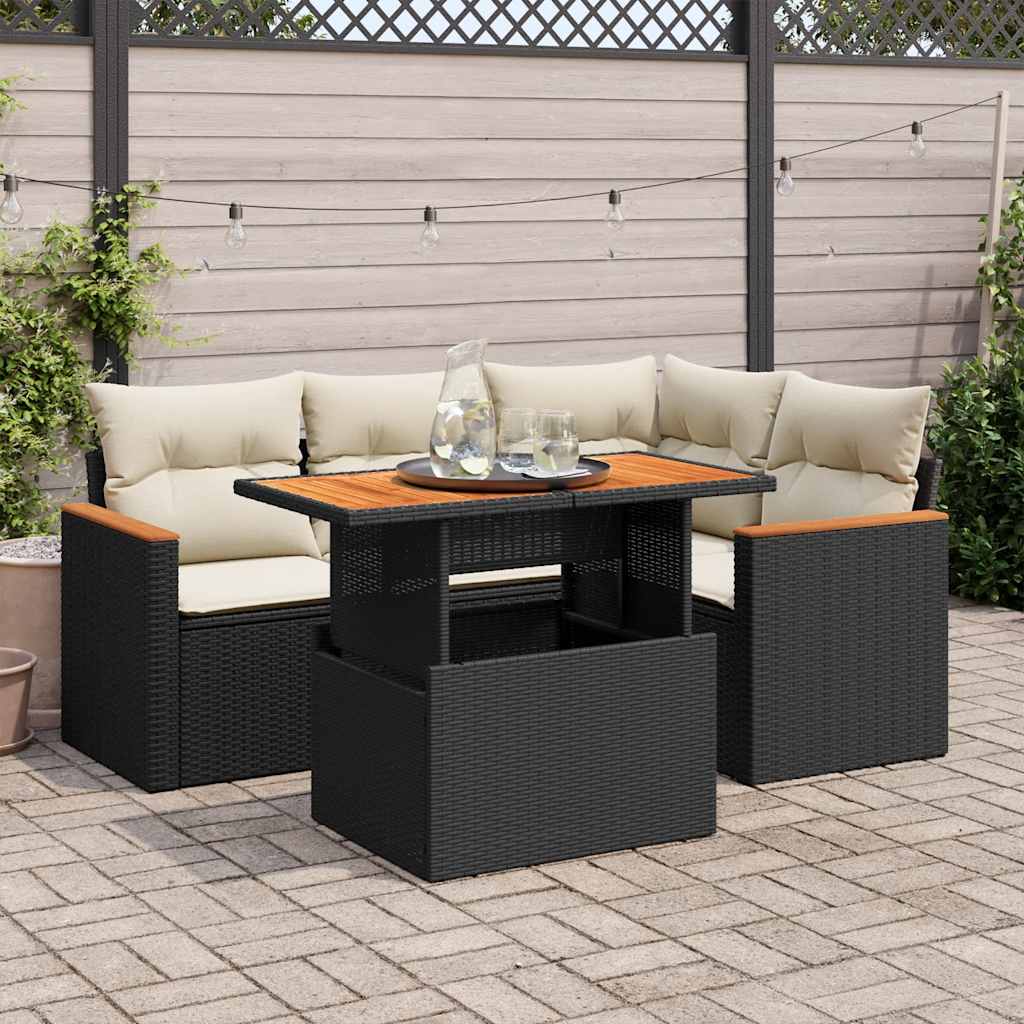 Set mobilier de grădină cu perne, 5 piese,poliratan/lemn acacia