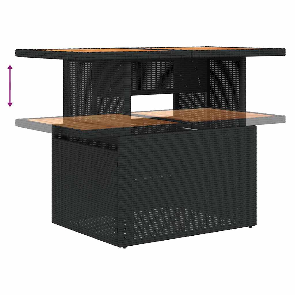 Set mobilier grădină perne 9 piese negru poliratan/lemn acacia