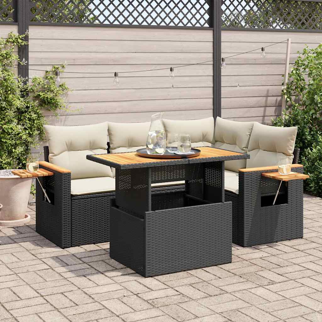 Set mobilier de grădină cu perne, 4 piese poliratan/lemn acacia