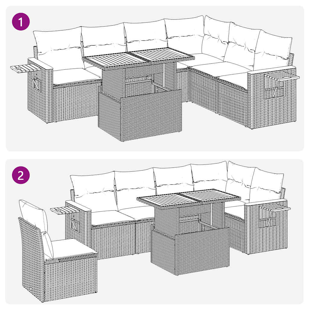 Set mobilier grădină perne 6 piese negru poliratan/lemn acacia