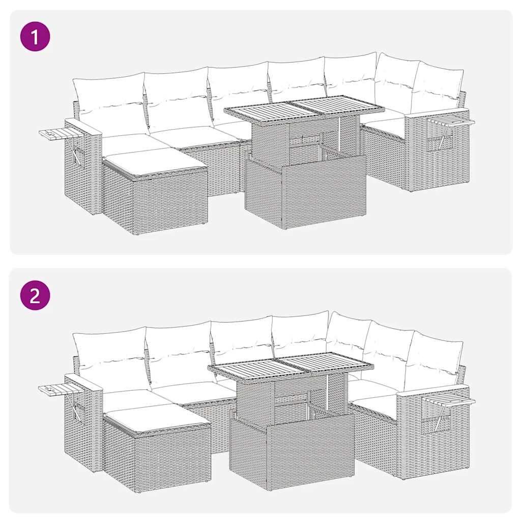 Set mobilier grădină perne 8 piese negru, poliratan/lemn acacia