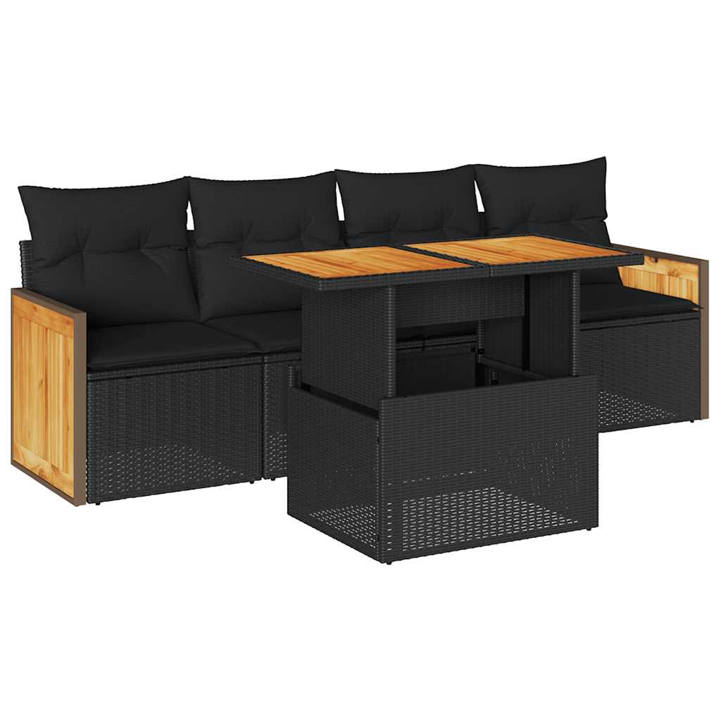 Set mobilier de grădină cu perne, 5 piese,poliratan/lemn acacia