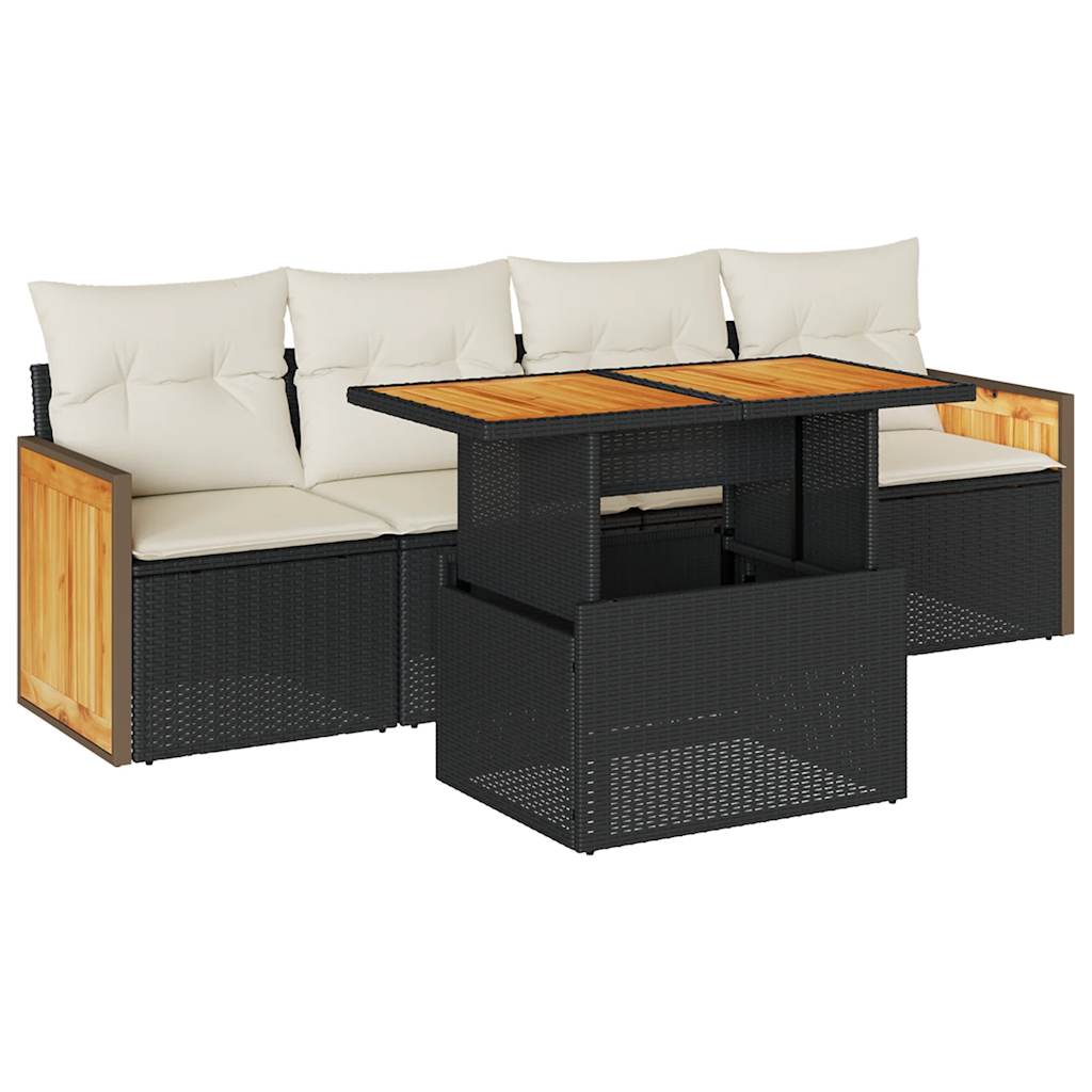 Set mobilier de grădină cu perne, 5 piese,poliratan/lemn acacia