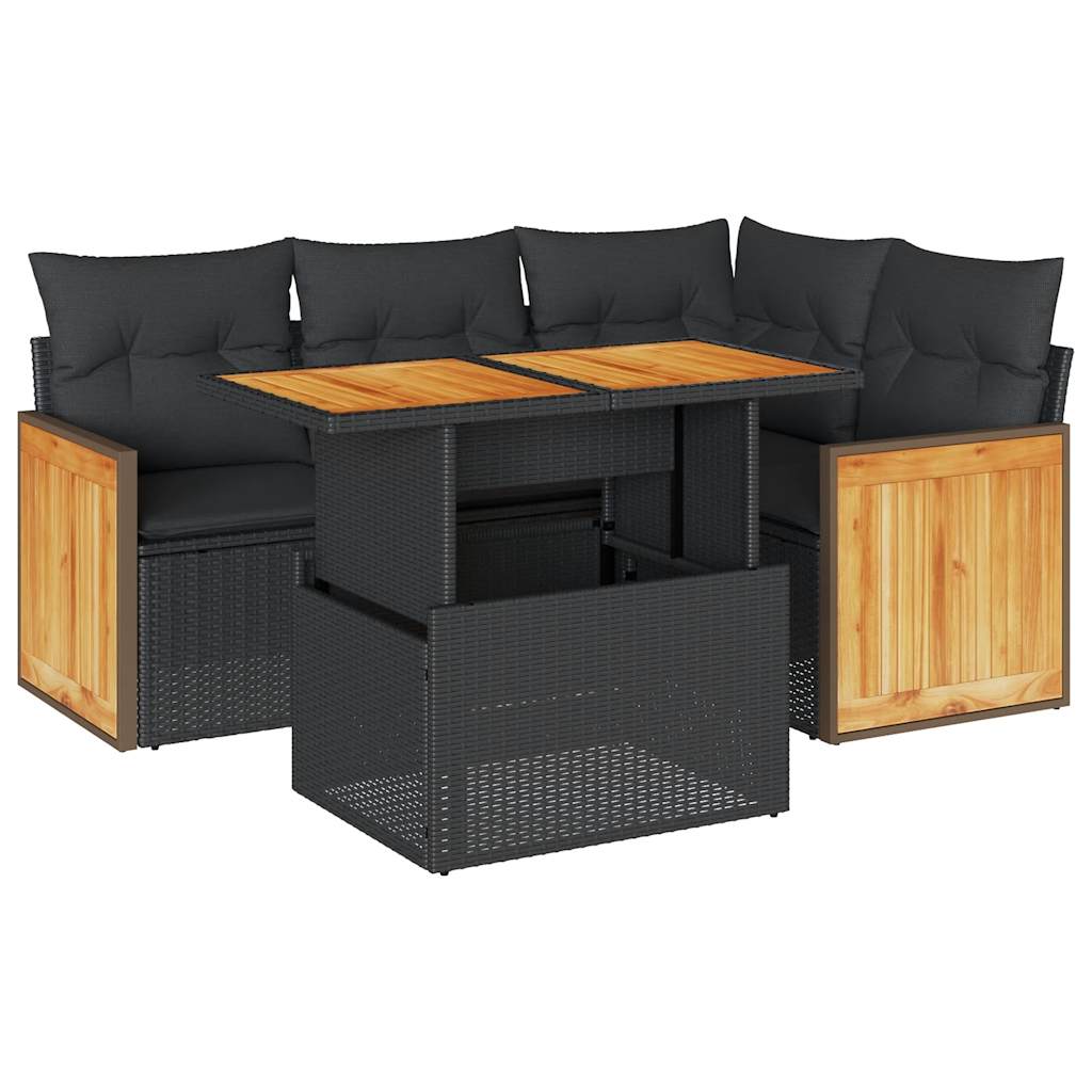 Set mobilier de grădină cu perne, 5 piese,poliratan/lemn acacia