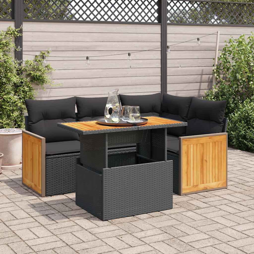 Set mobilier de grădină cu perne, 5 piese,poliratan/lemn acacia