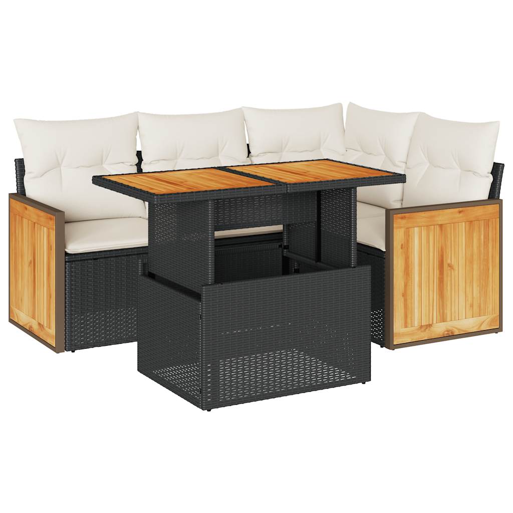 Set mobilier de grădină cu perne, 5 piese,poliratan/lemn acacia