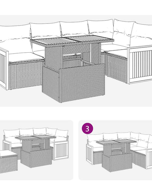 Загрузите изображение в средство просмотра галереи, Set mobilier grădină perne 6 piese negru poliratan/lemn acacia
