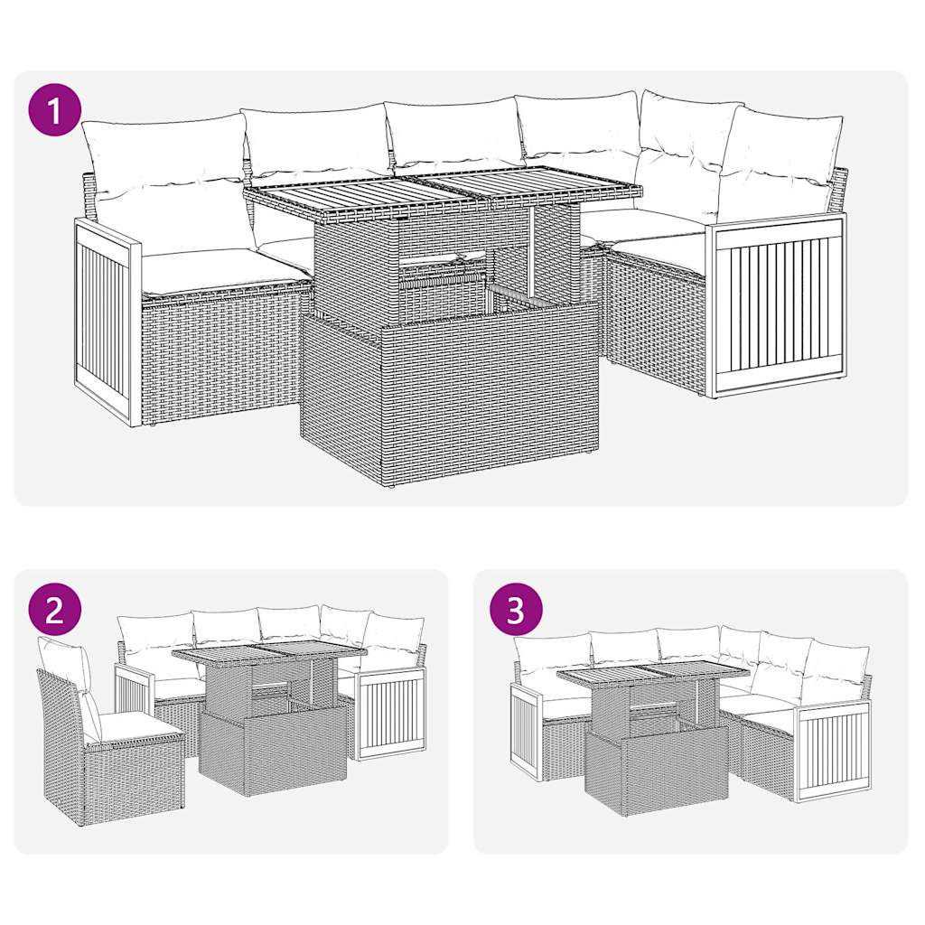 Set mobilier grădină perne 6 piese negru poliratan/lemn acacia