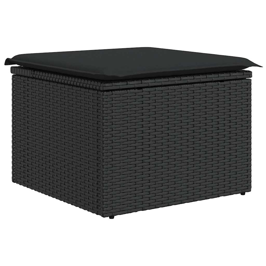 Set mobilier grădină perne 8 piese negru, poliratan/lemn acacia