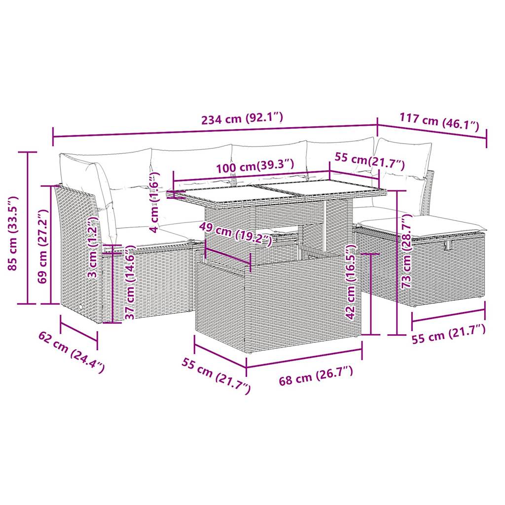 Set mobilier de grădină cu perne, 6 piese, negru, poliratan