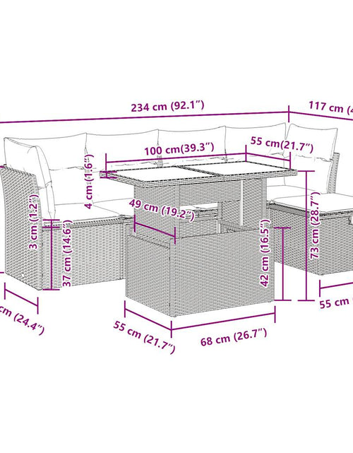 Încărcați imaginea în vizualizatorul Galerie, Set mobilier de grădină cu perne, 6 piese, negru, poliratan
