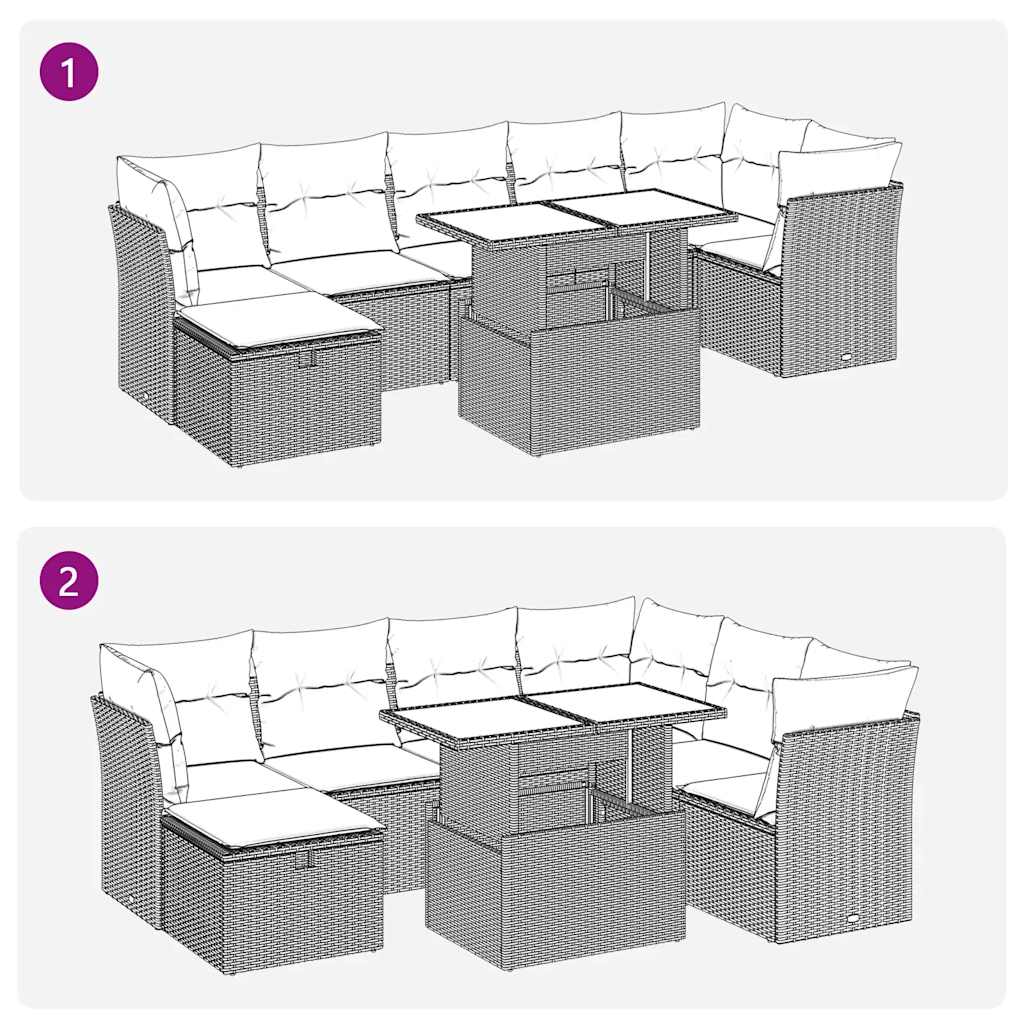 Set mobilier de grădină cu perne, 8 piese gri deschis poliratan