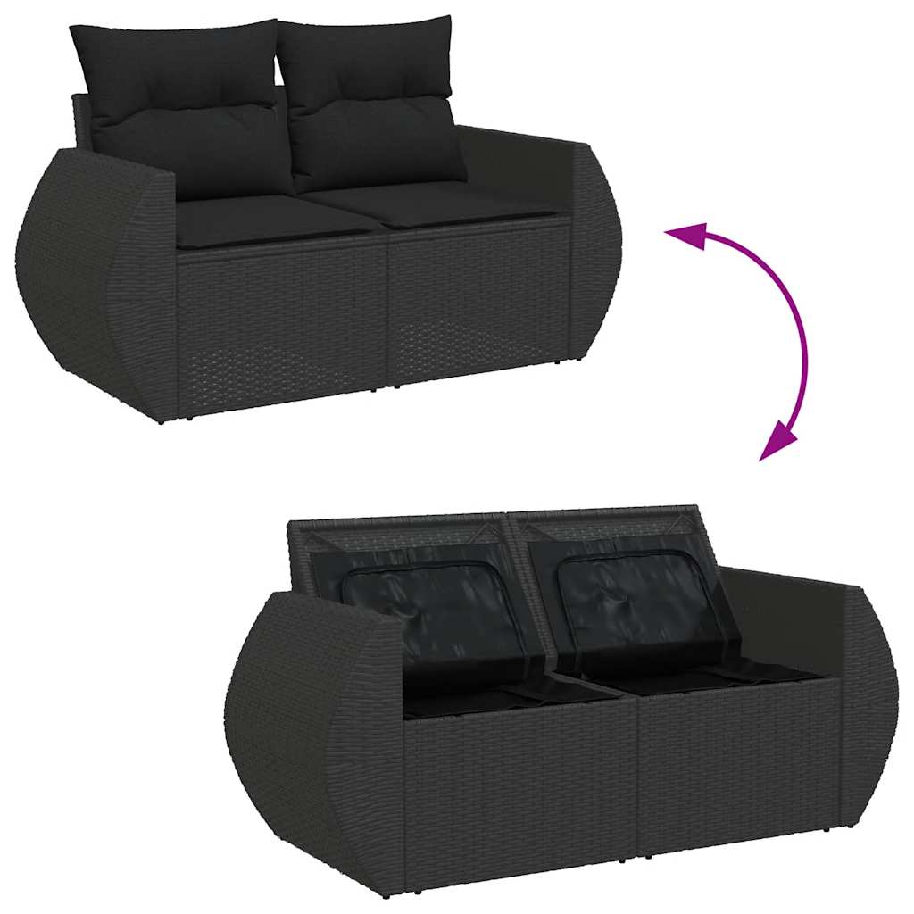 Set mobilier de grădină cu perne, 9 piese, negru, poliratan