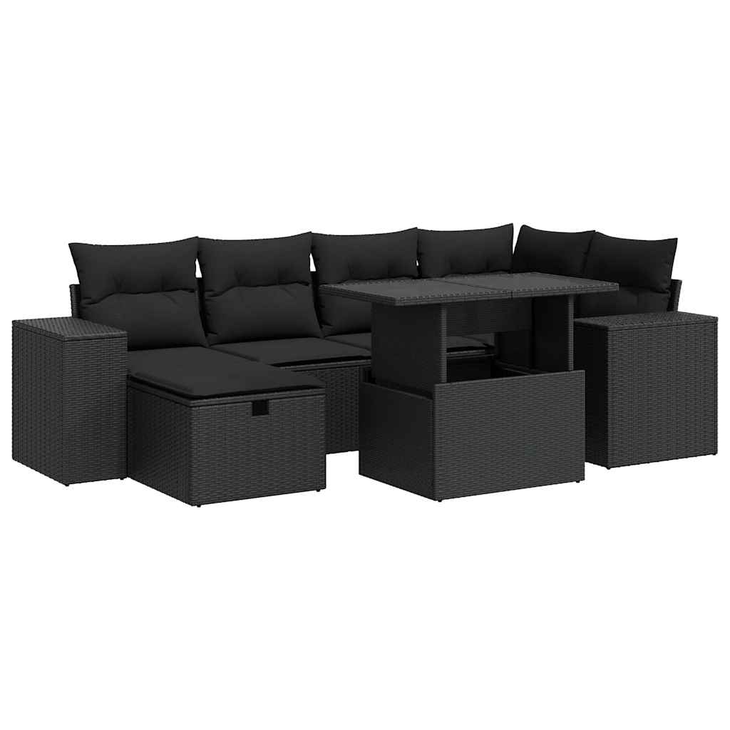 Set mobilier de grădină cu perne, 8 piese, negru, poliratan