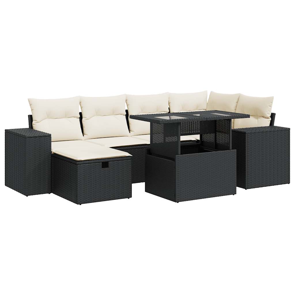 Set mobilier de grădină cu perne, 8 piese, negru, poliratan