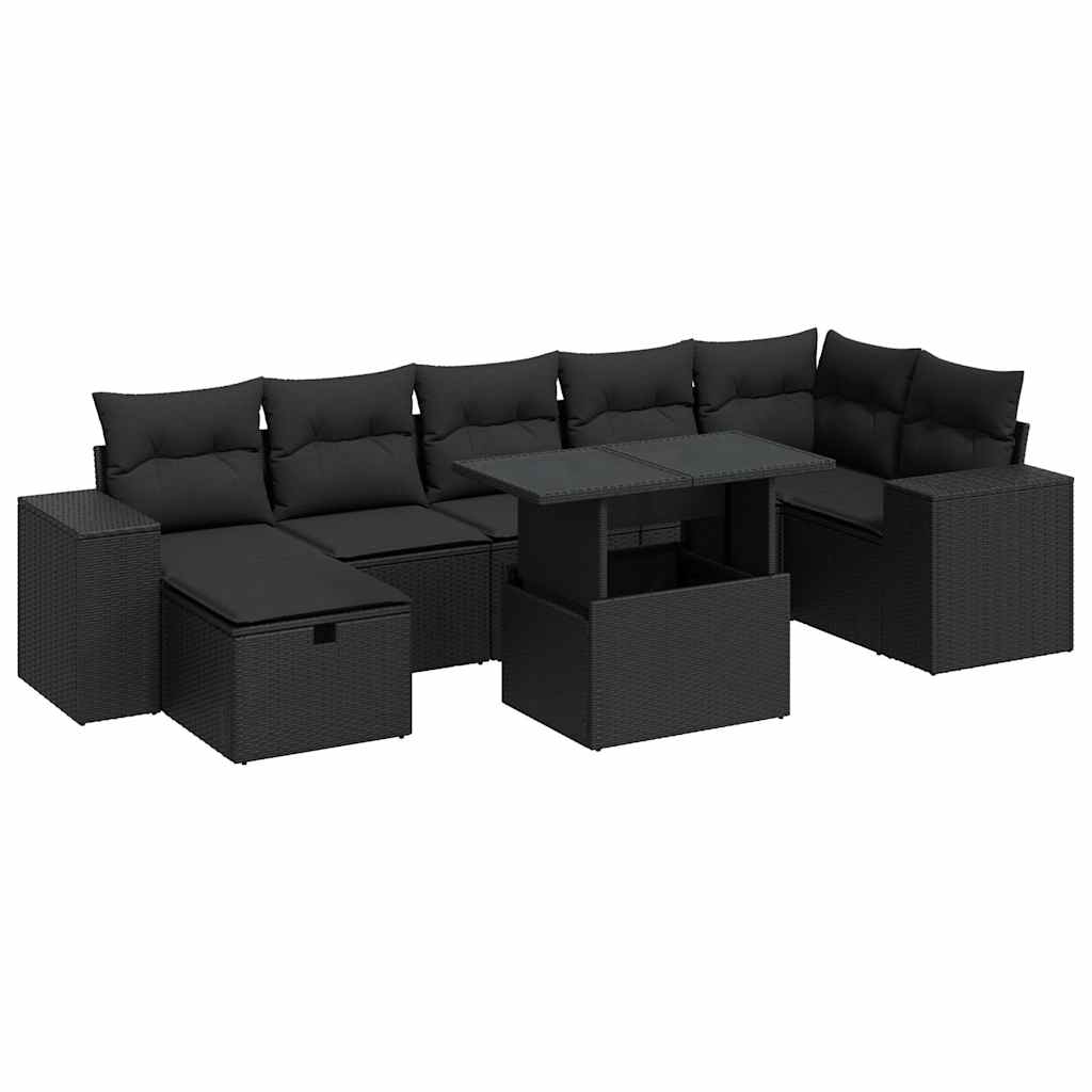 Set mobilier de grădină cu perne, 5 piese, negru, poliratan