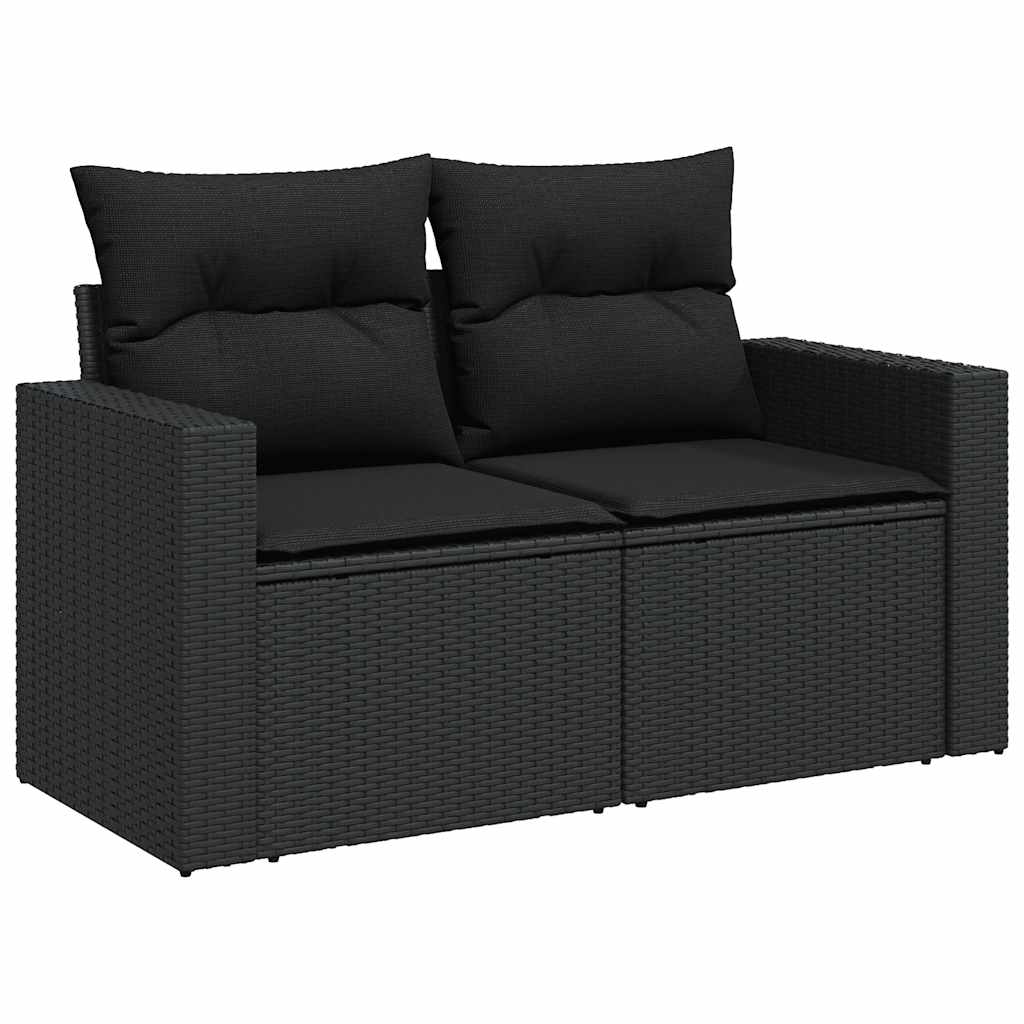 Set mobilier grădină perne 8 piese negru, poliratan/lemn acacia