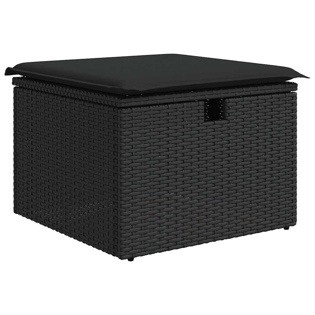 Set mobilier grădină perne 9 piese negru poliratan/lemn acacia