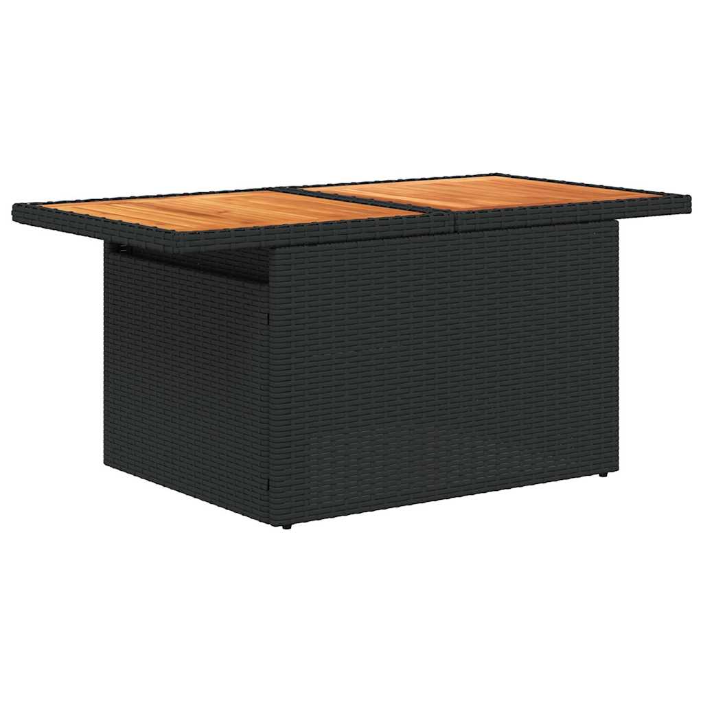 Set mobilier grădină perne 6 piese negru poliratan/lemn acacia