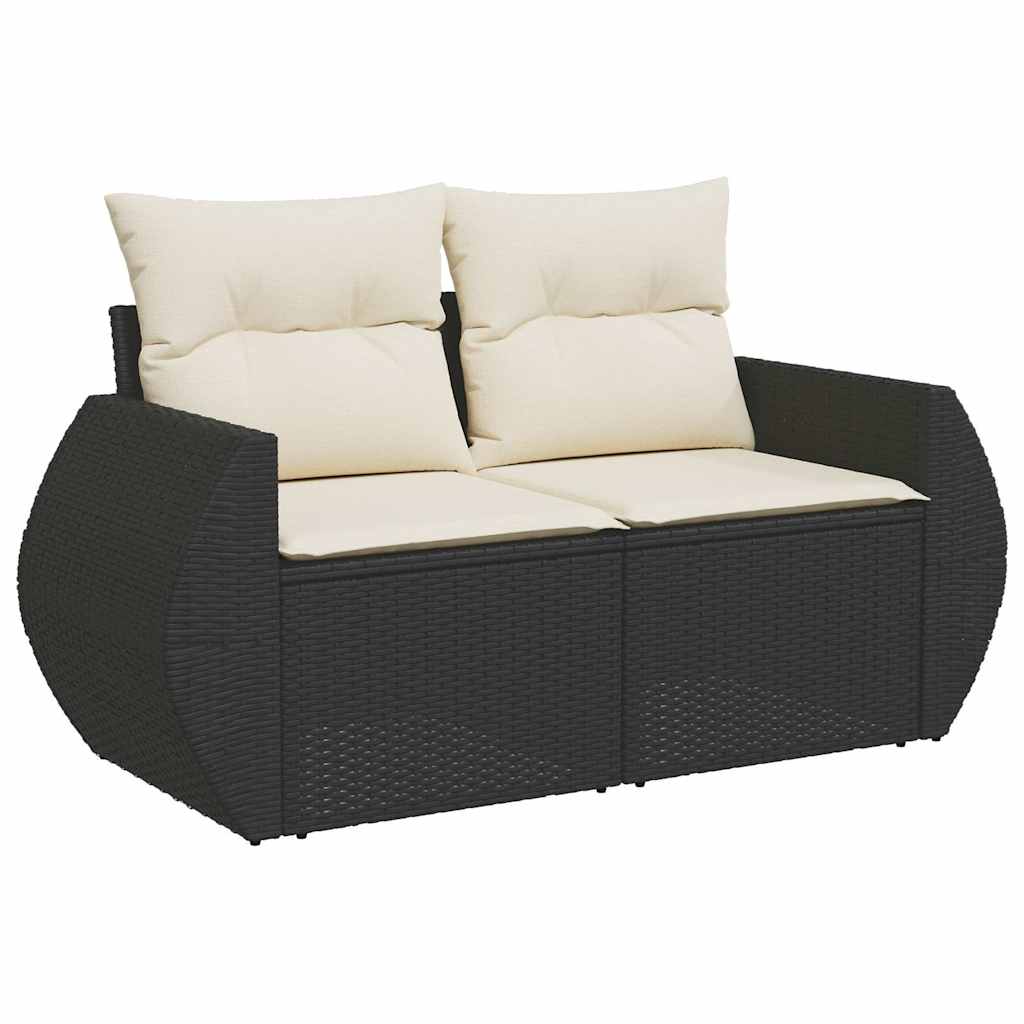 Set mobilier grădină perne 8 piese negru, poliratan/lemn acacia