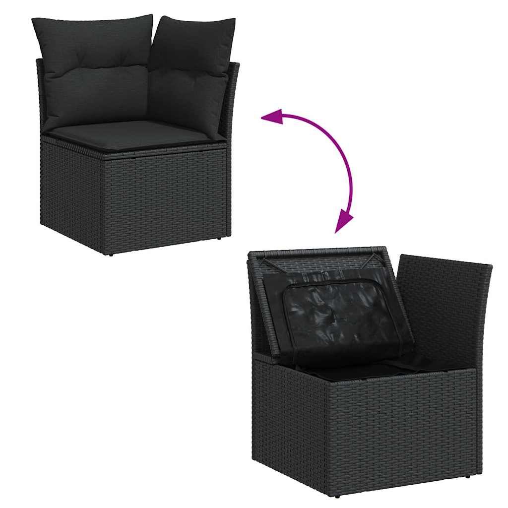 Set mobilier grădină perne 9 piese negru poliratan/lemn acacia