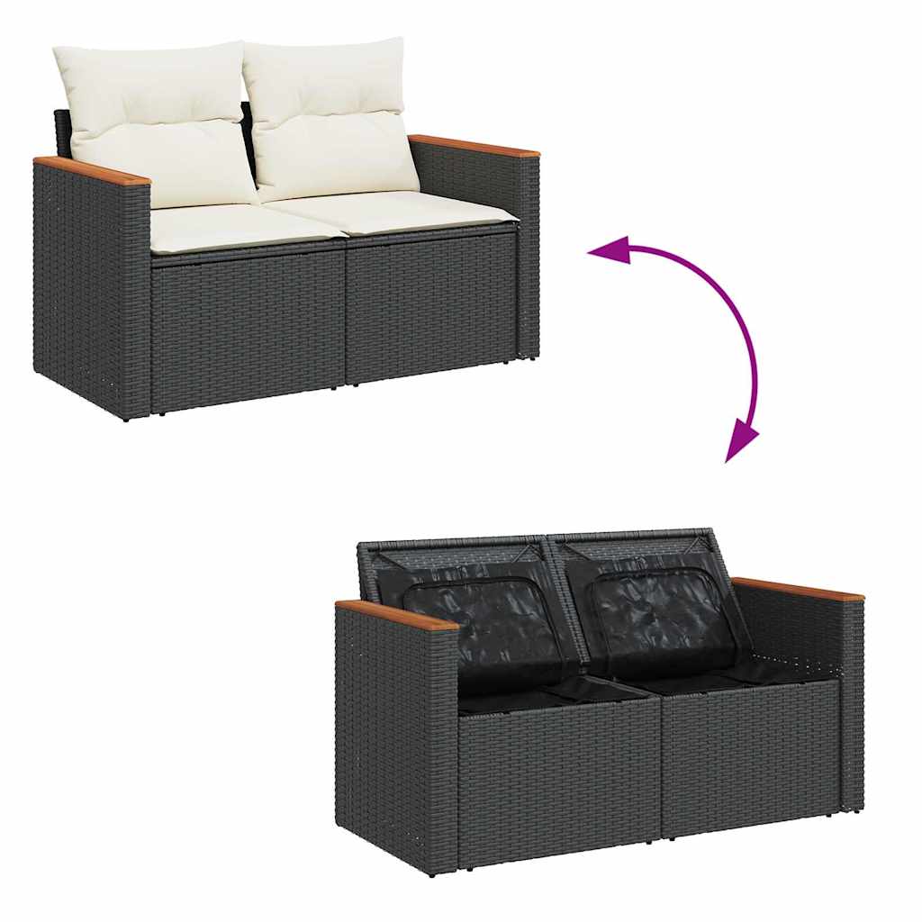 Set mobilier de grădină cu perne, 6 piese, negru, poliratan