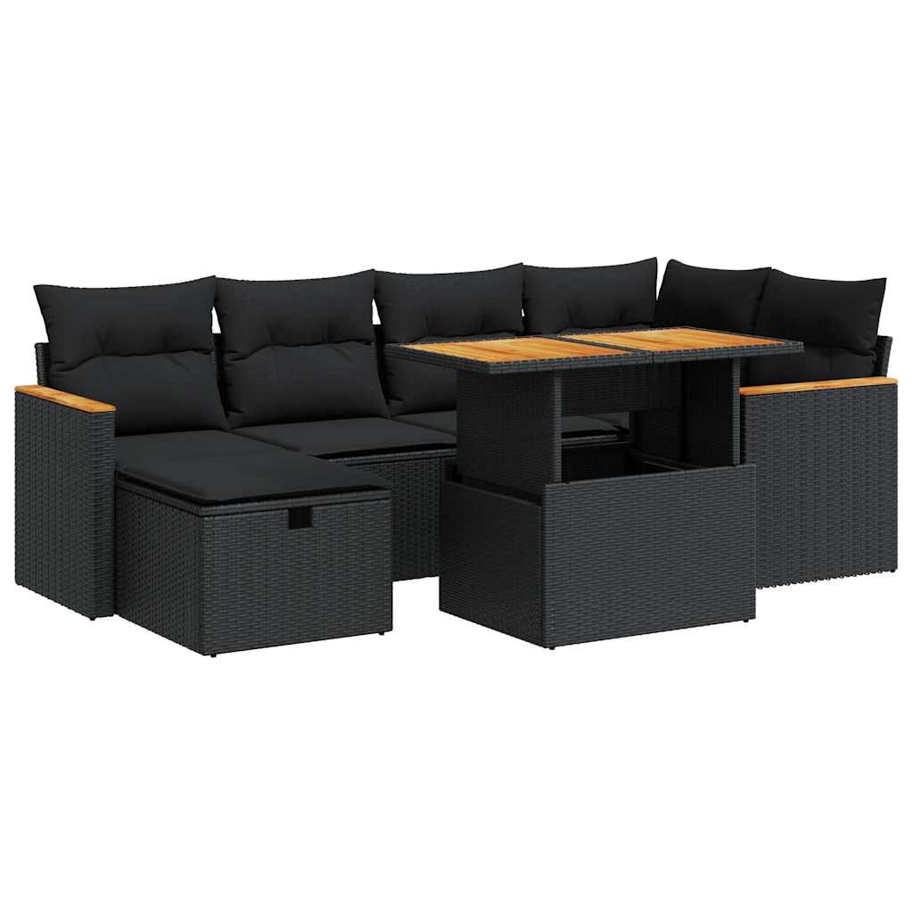 Set mobilier de grădină cu perne, 8 piese, negru, poliratan