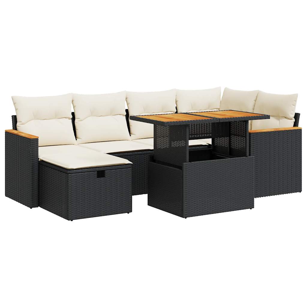 Set mobilier de grădină cu perne, 8 piese, negru, poliratan