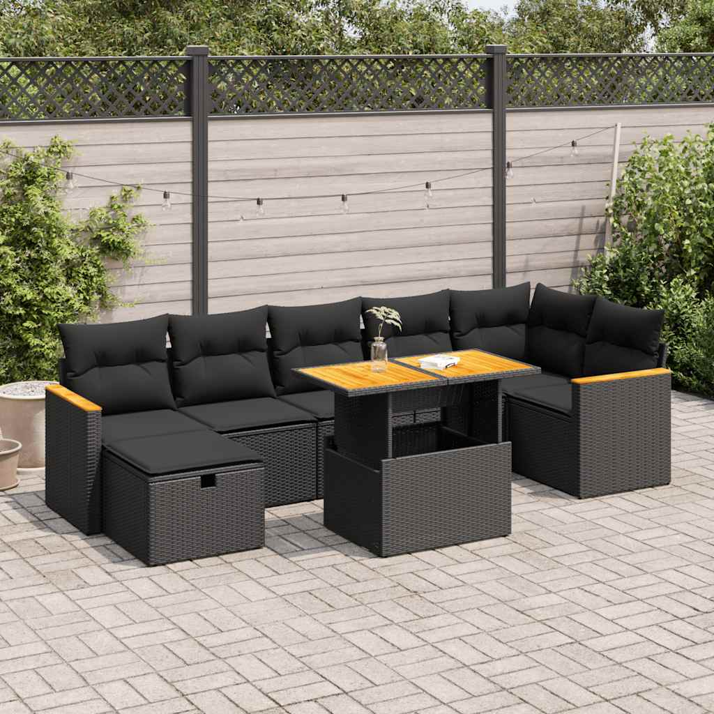 Set mobilier de grădină cu perne, 5 piese, negru, poliratan