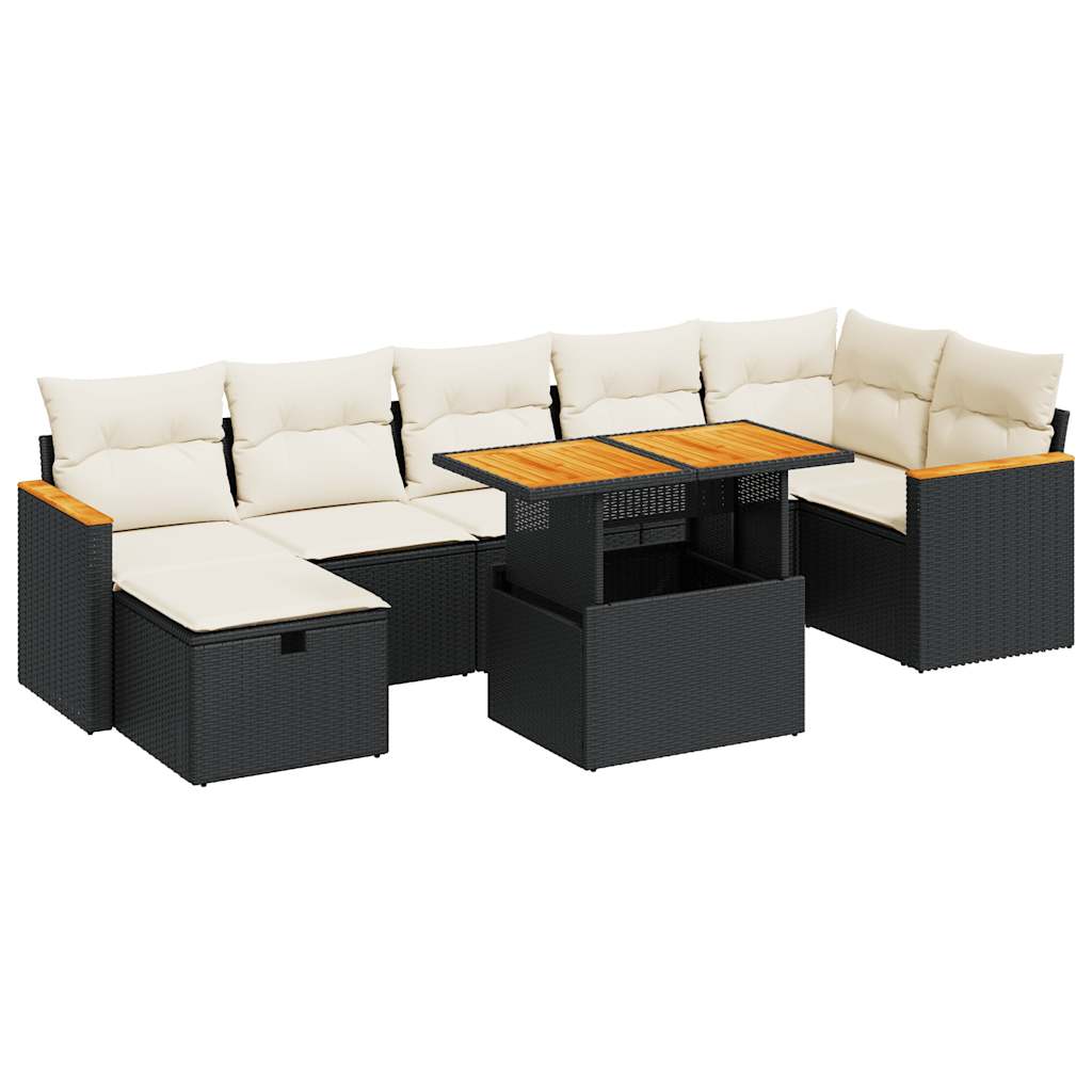 Set mobilier de grădină cu perne, 5 piese, negru, poliratan